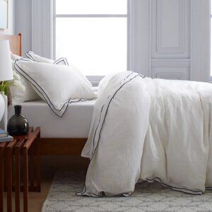 Quince European Linen Black Double Edge Embroidery Duvet Cover King/Cal King